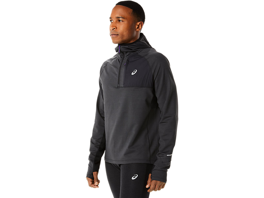 Men's Asics Winter Run Long Sleeve Hoodie Black | 6531-MQGZX