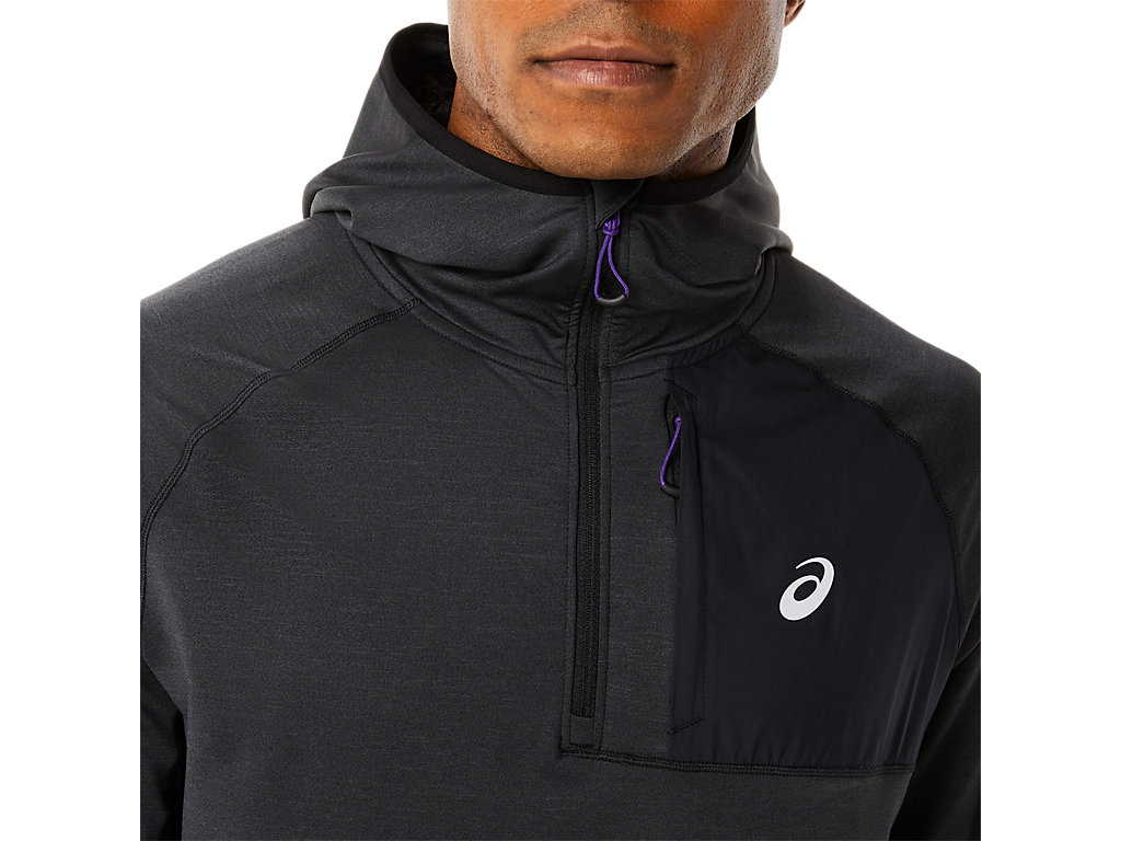 Men's Asics Winter Run Long Sleeve Hoodie Black | 6531-MQGZX