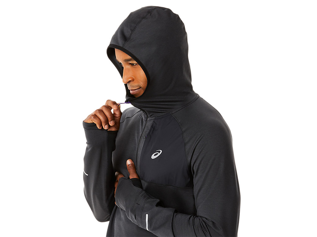 Men's Asics Winter Run Long Sleeve Hoodie Black | 6531-MQGZX