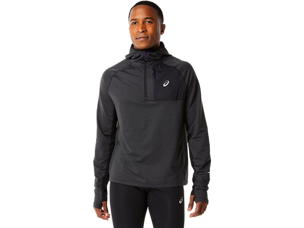 Men\'s Asics Winter Run Long Sleeve Hoodie Black | 6531-MQGZX