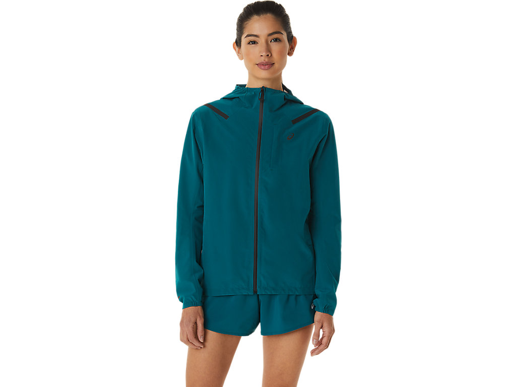 Women\'s Asics Accelerate Waterproof 2.0 Jackets Deep Green | 3891-RXGPQ