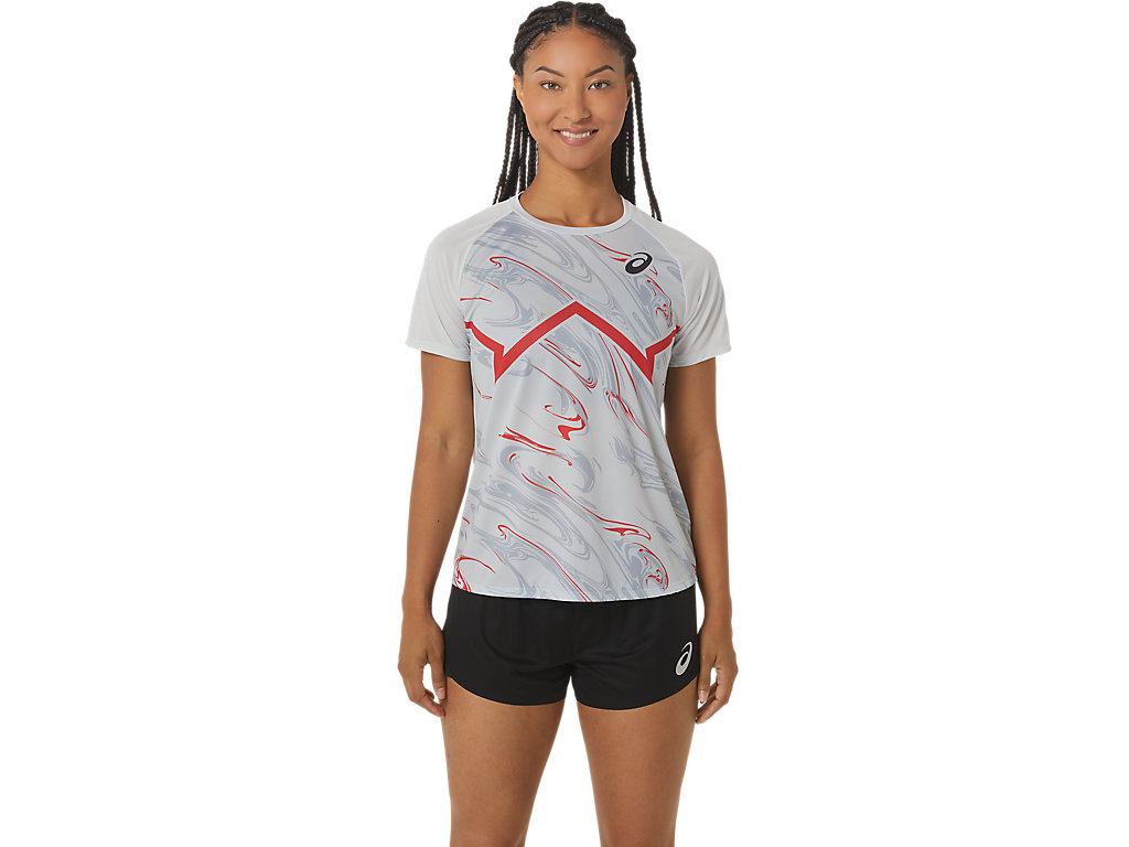 Women\'s Asics Cj-Line Light Sleeve T Shirts Grey / Red | 0624-XQMFC