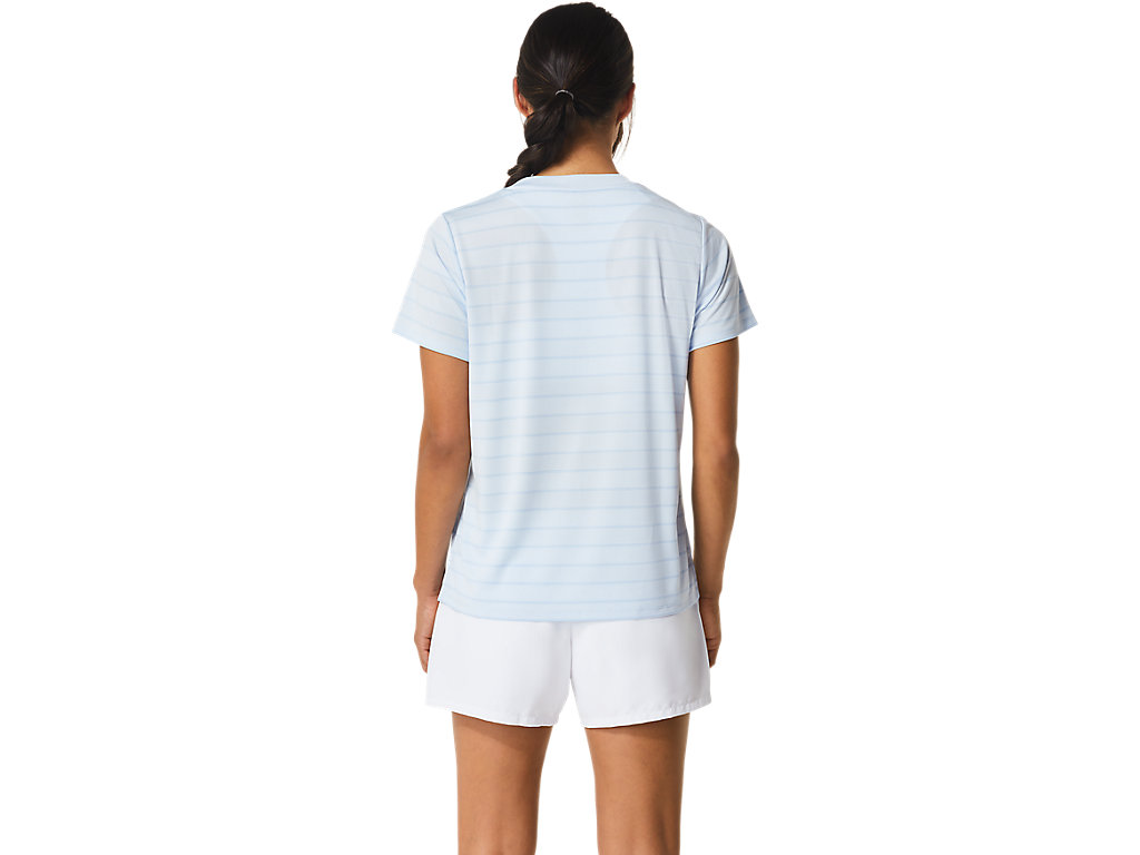 Women's Asics Court Stripe Sleeve T Shirts Blue | 7351-AWKDJ