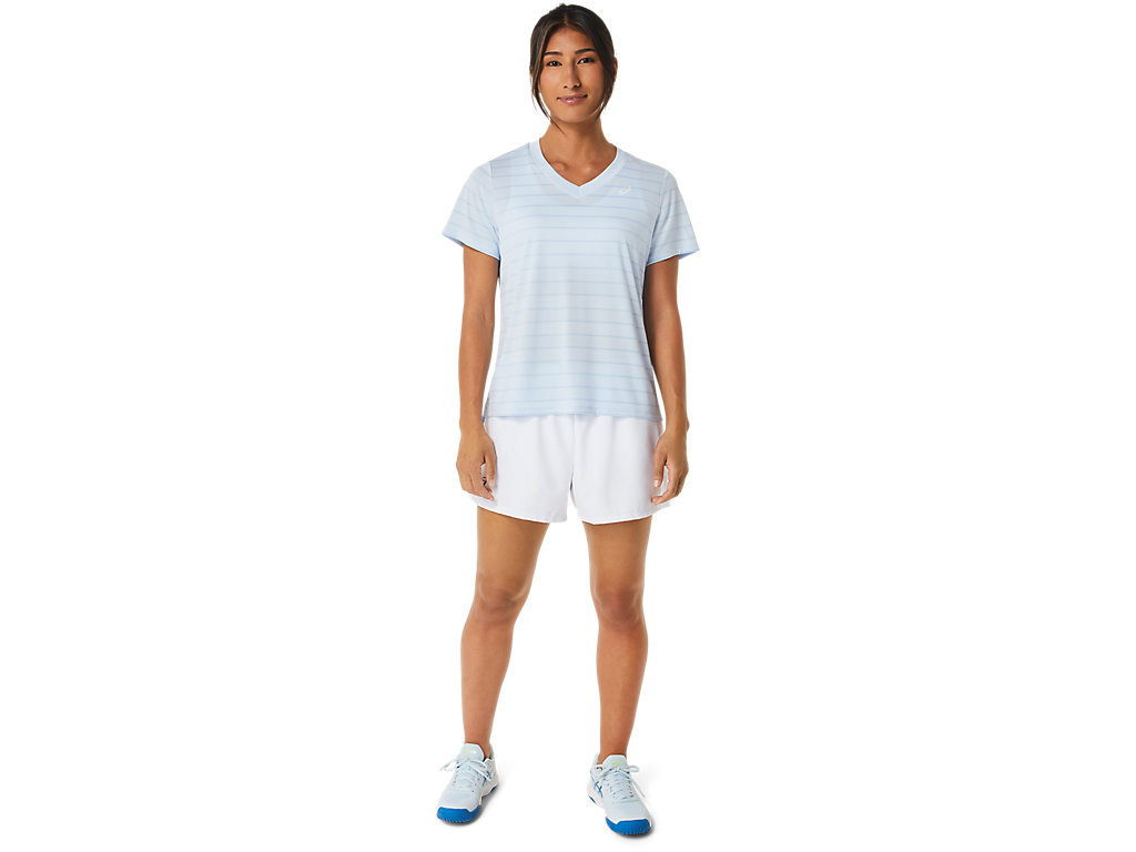 Women's Asics Court Stripe Sleeve T Shirts Blue | 7351-AWKDJ