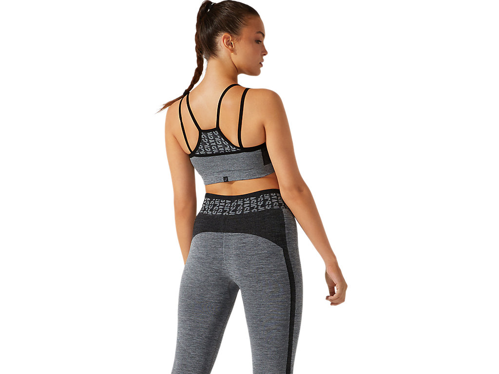 Women's Asics Cropped Logo Seamless Sports Bra Black / Deep Grey | 0614-TLBRM