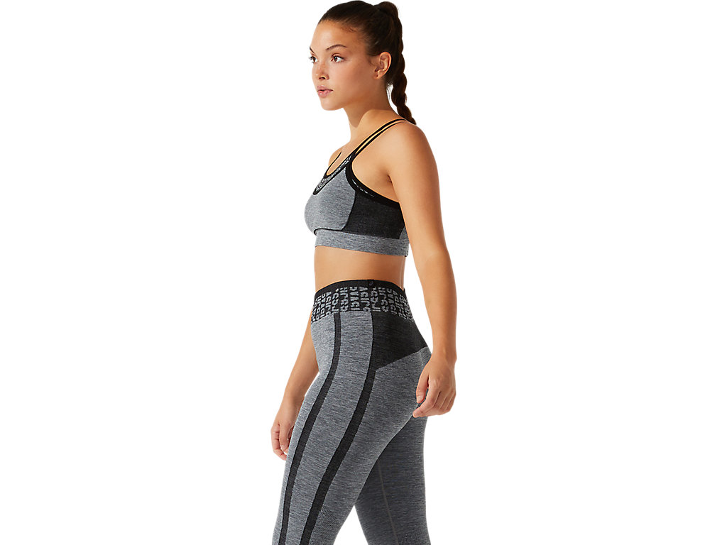 Women's Asics Cropped Logo Seamless Sports Bra Black / Deep Grey | 0614-TLBRM