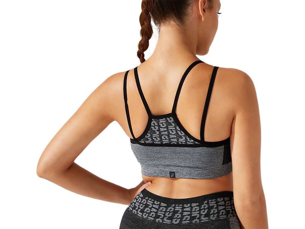 Women's Asics Cropped Logo Seamless Sports Bra Black / Deep Grey | 0614-TLBRM