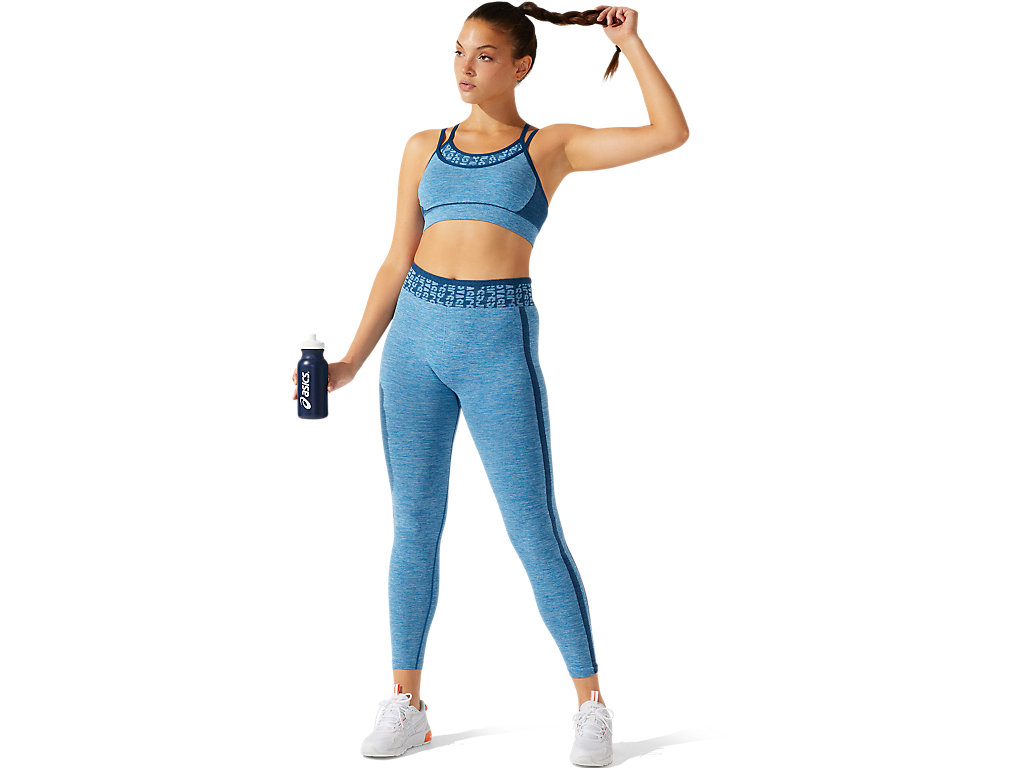 Women's Asics Cropped Logo Seamless Sports Bra Blue | 6702-FYNLC