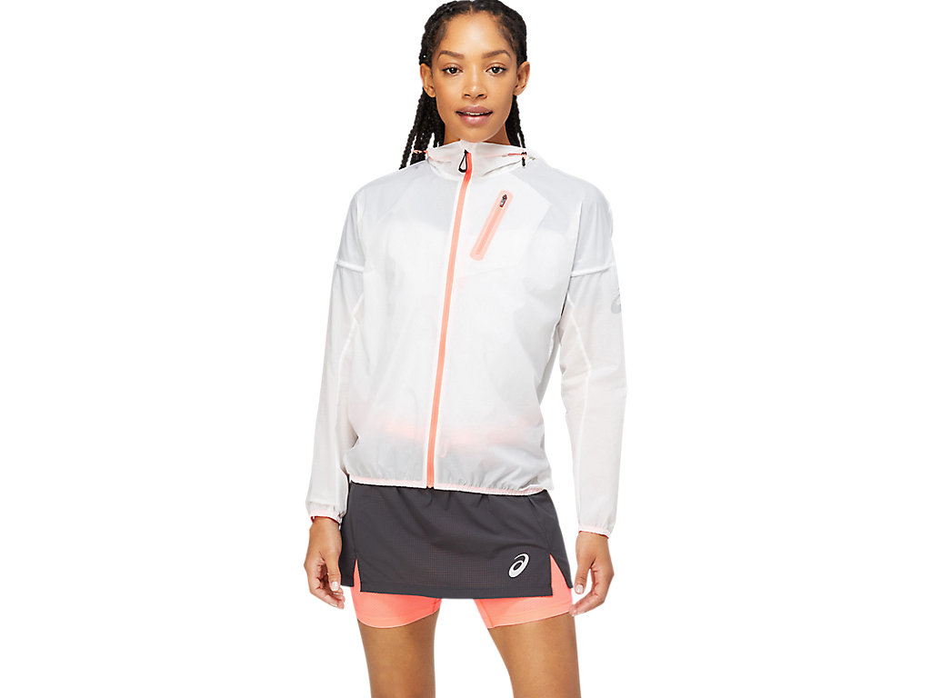 Women\'s Asics Fujitrail Jackets White / Coral | 3469-YXPLM