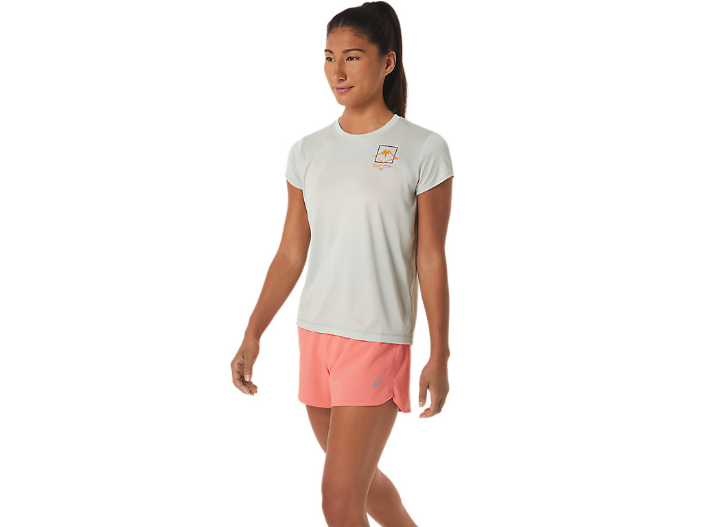 Women's Asics Fujitrail Logo Sleeve T Shirts Light Olive | 2301-FNBZS