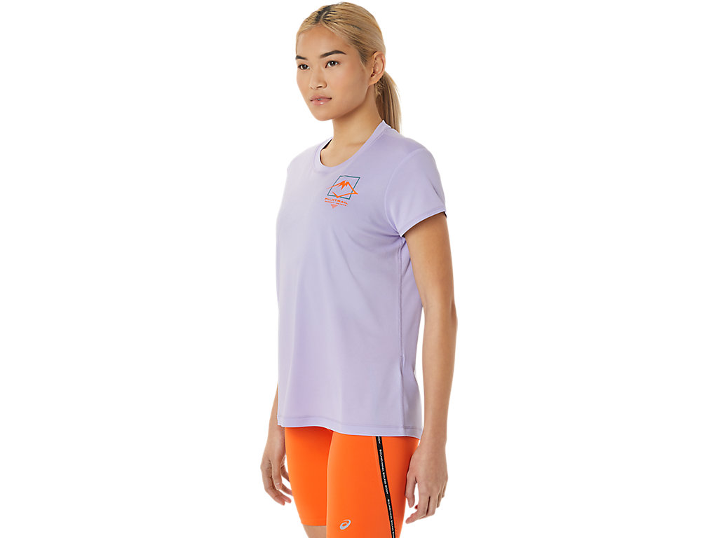 Women's Asics Fujitrail Logo Sleeve T Shirts Purple | 5019-JIUTZ