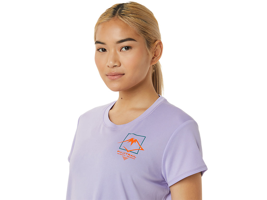 Women's Asics Fujitrail Logo Sleeve T Shirts Purple | 5019-JIUTZ