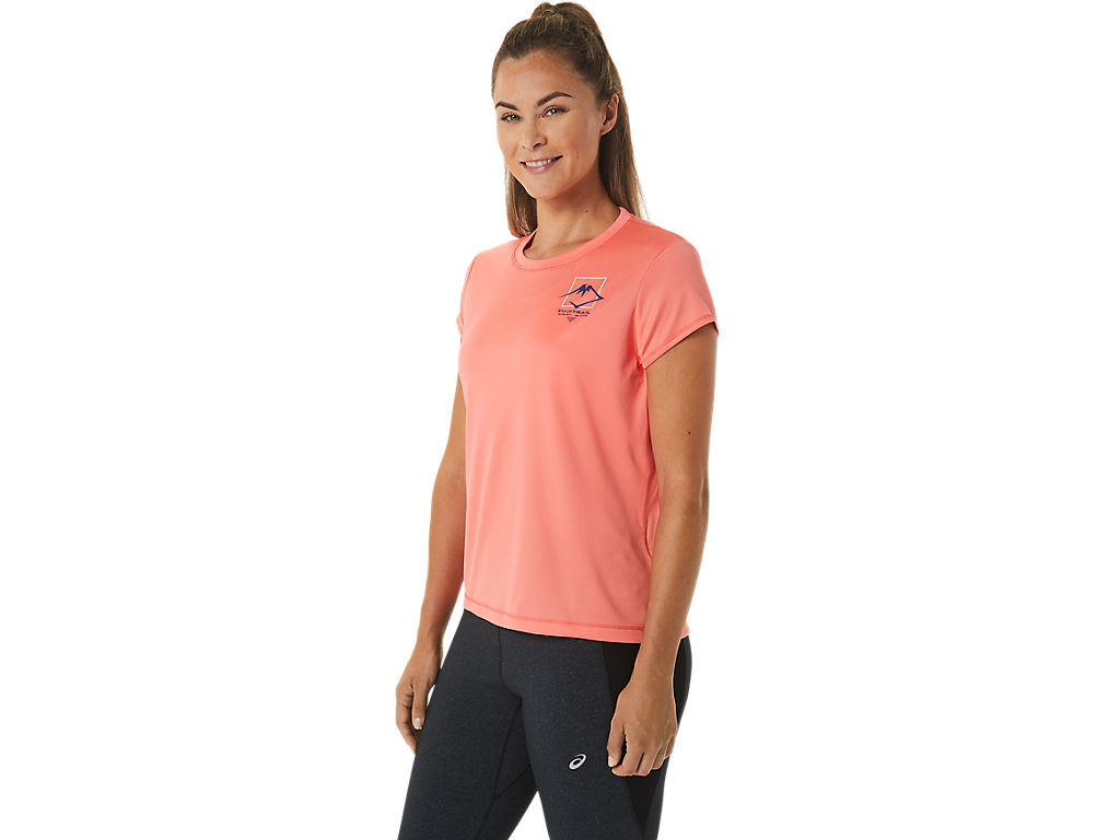 Women's Asics Fujitrail Logo Sleeve T Shirts Pink | 8179-RPXGU