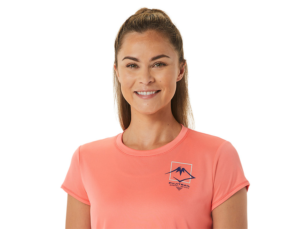 Women's Asics Fujitrail Logo Sleeve T Shirts Pink | 8179-RPXGU