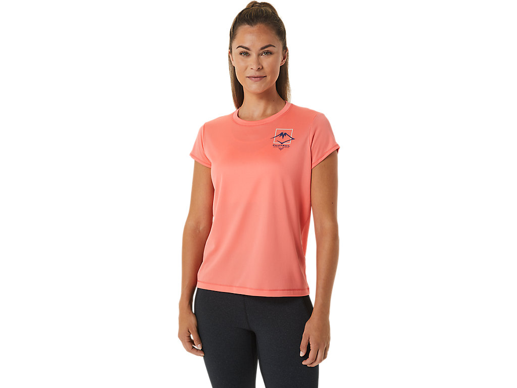 Women\'s Asics Fujitrail Logo Sleeve T Shirts Pink | 8179-RPXGU