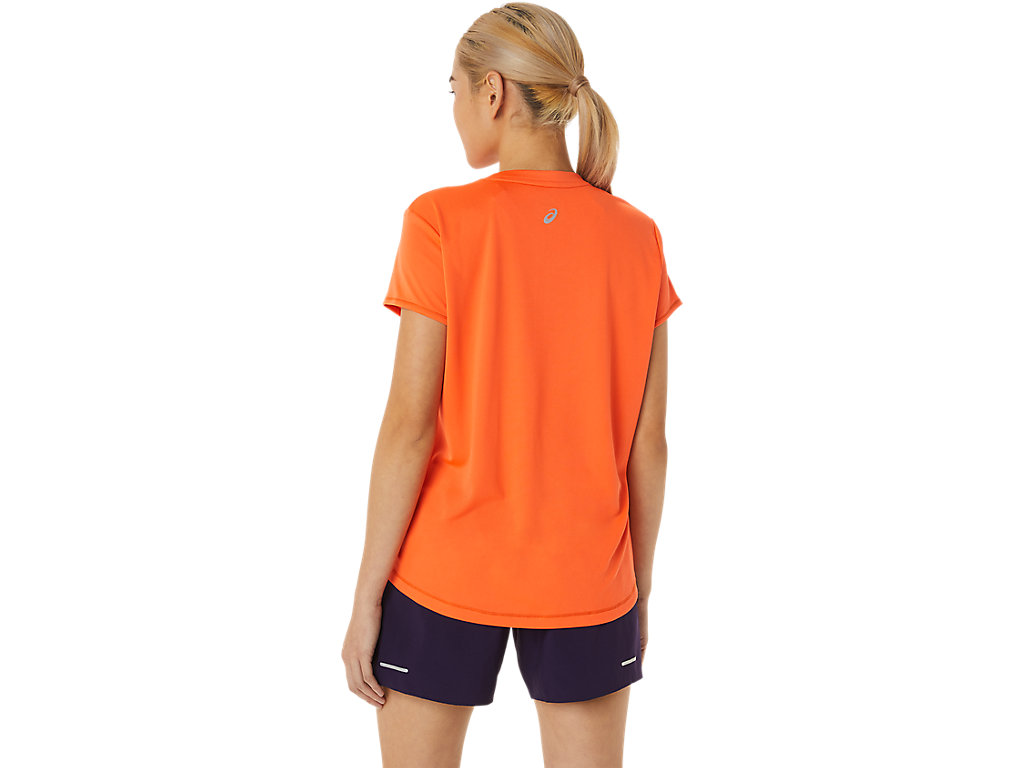 Women's Asics Fujitrail Logo Sleeve T Shirts Orange | 8731-JBYQT