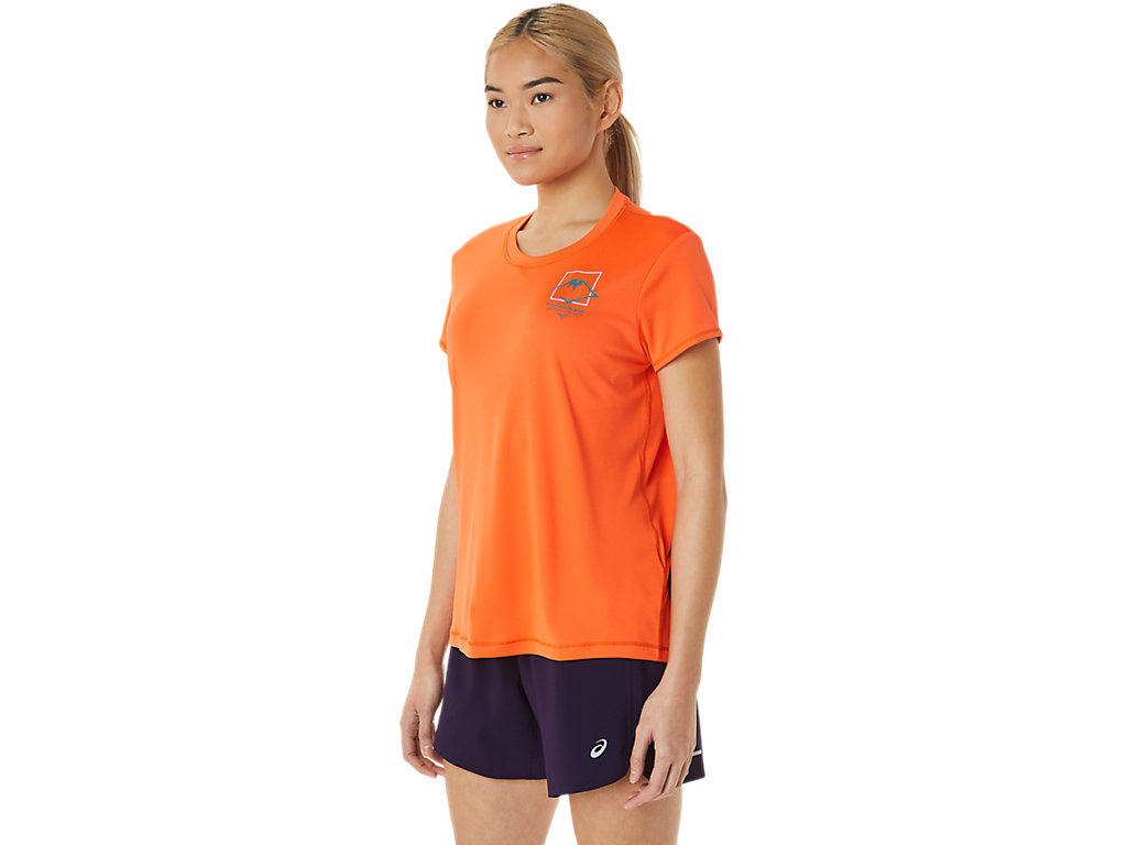 Women's Asics Fujitrail Logo Sleeve T Shirts Orange | 8731-JBYQT