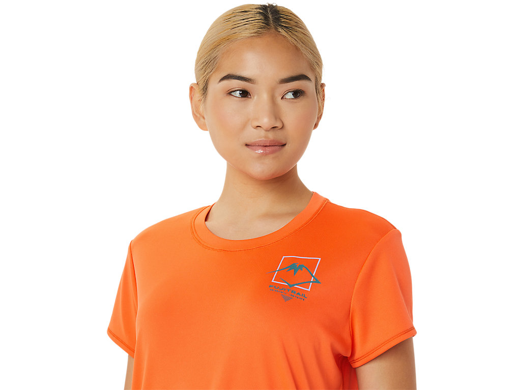 Women's Asics Fujitrail Logo Sleeve T Shirts Orange | 8731-JBYQT