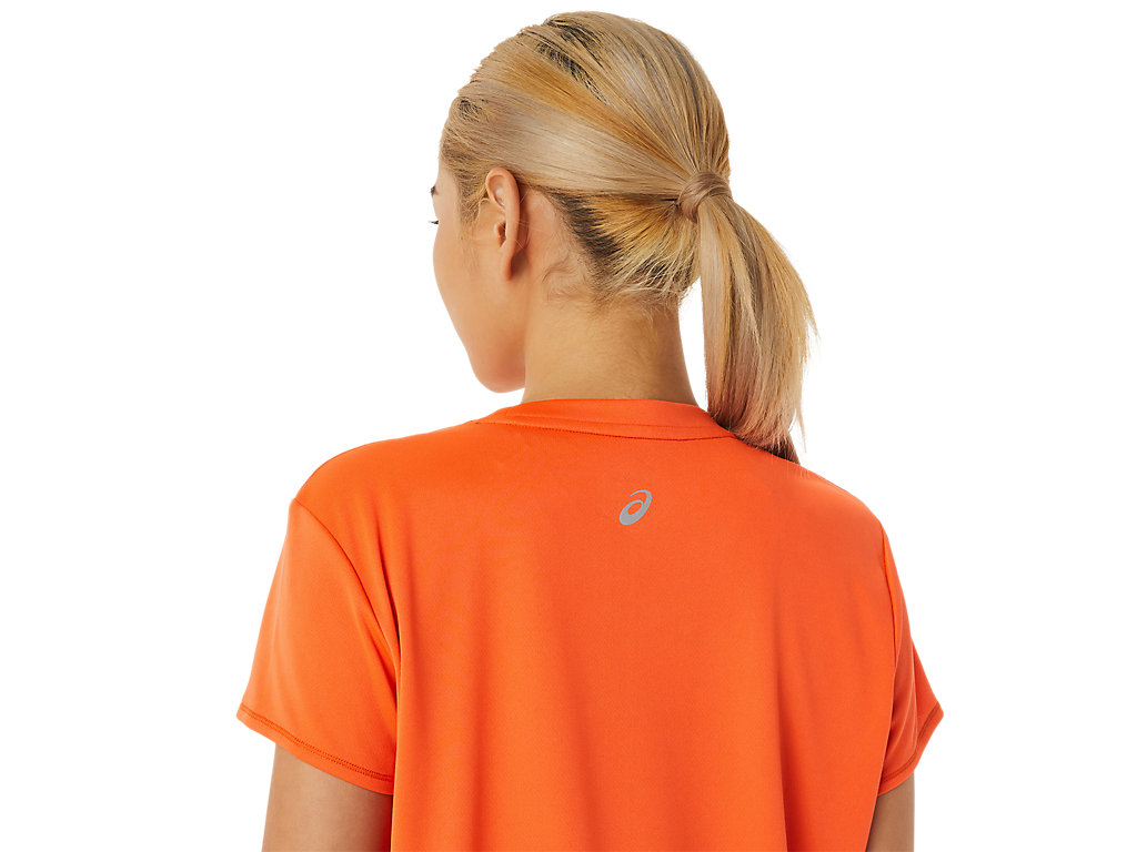 Women's Asics Fujitrail Logo Sleeve T Shirts Orange | 8731-JBYQT