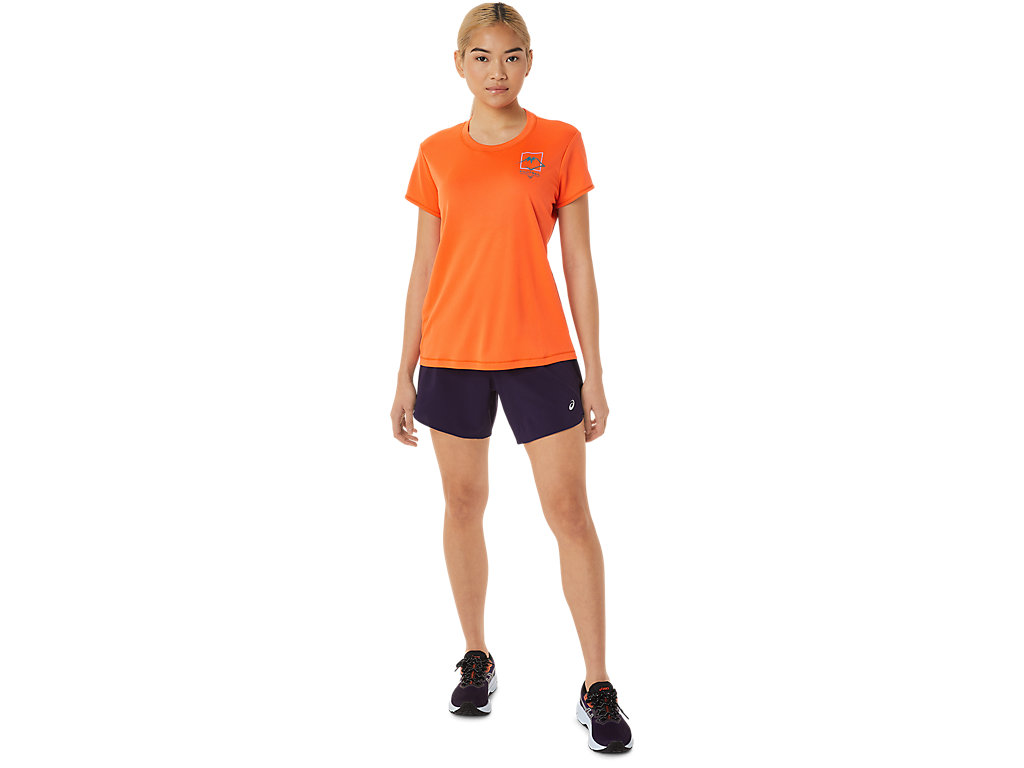 Women's Asics Fujitrail Logo Sleeve T Shirts Orange | 8731-JBYQT