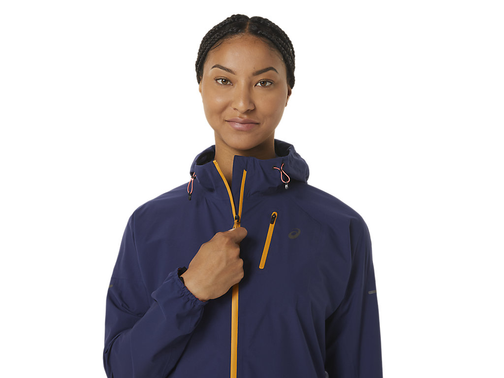 Women's Asics Fujitrail Waterproof Jackets Indigo Blue / Beige | 0382-YQIDH