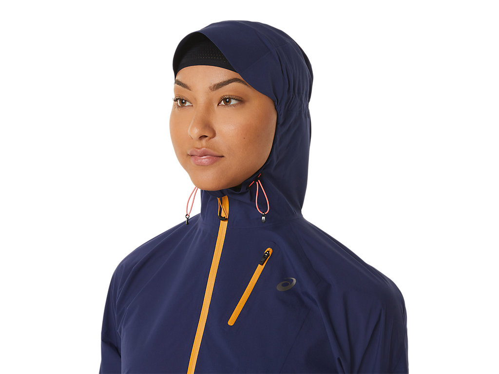 Women's Asics Fujitrail Waterproof Jackets Indigo Blue / Beige | 0382-YQIDH