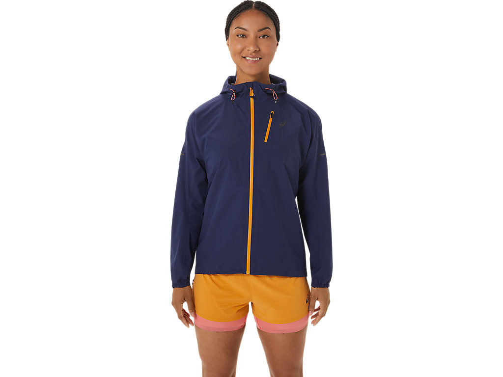 Women\'s Asics Fujitrail Waterproof Jackets Indigo Blue / Beige | 0382-YQIDH