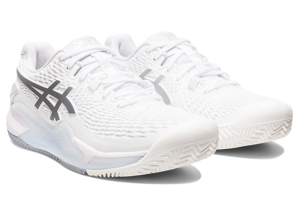 Women's Asics Gel-Resolution 9 Clay Tennis Shoes White / Silver | 6137-TKDNZ