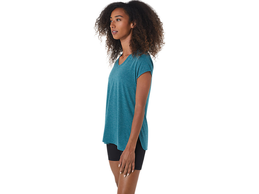 Women's Asics Heather Vneck T Shirts Deep Green | 2364-HARTU