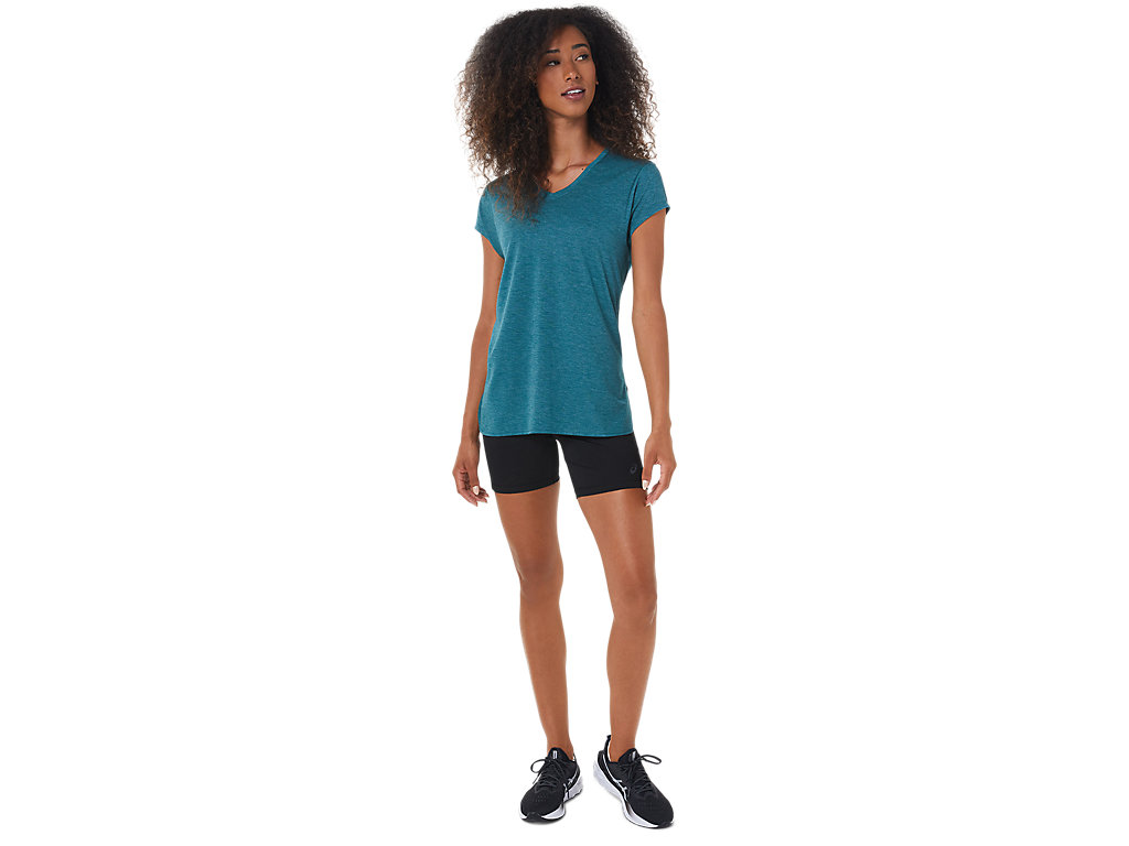 Women's Asics Heather Vneck T Shirts Deep Green | 2364-HARTU