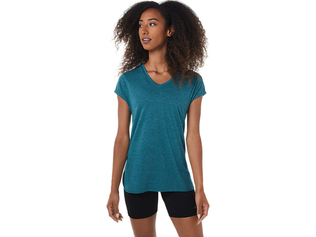 Women\'s Asics Heather Vneck T Shirts Deep Green | 2364-HARTU