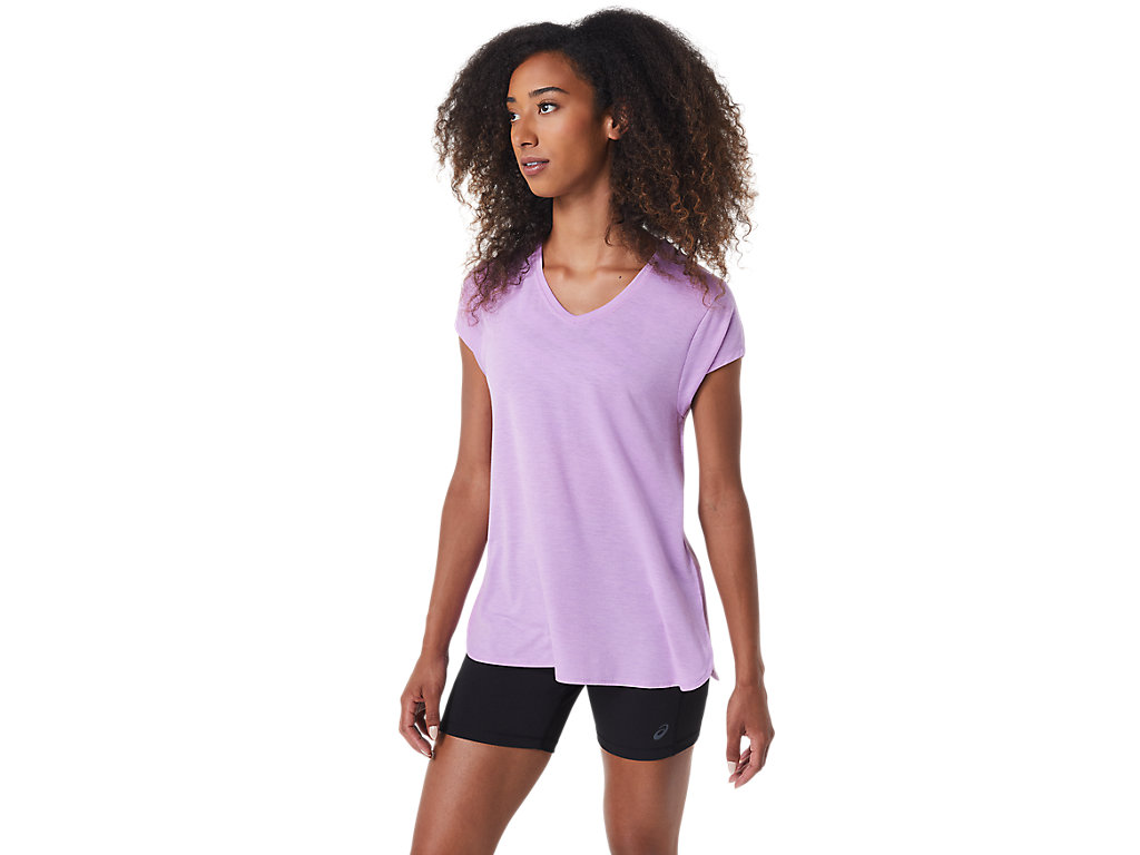 Women's Asics Heather Vneck T Shirts Lavender | 0973-QNGFZ