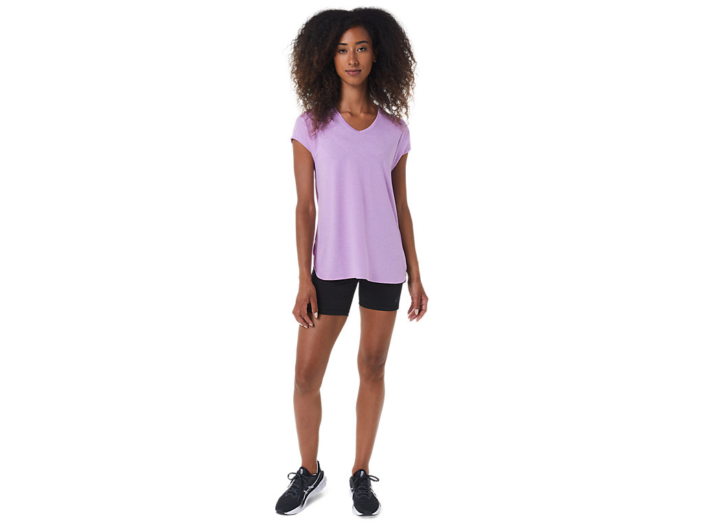 Women's Asics Heather Vneck T Shirts Lavender | 0973-QNGFZ