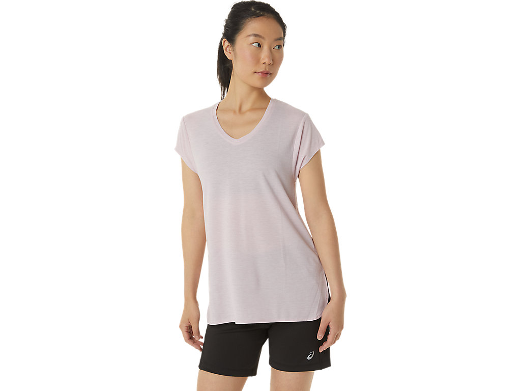 Women's Asics Heather Vneck T Shirts Rose | 6483-BJZIC