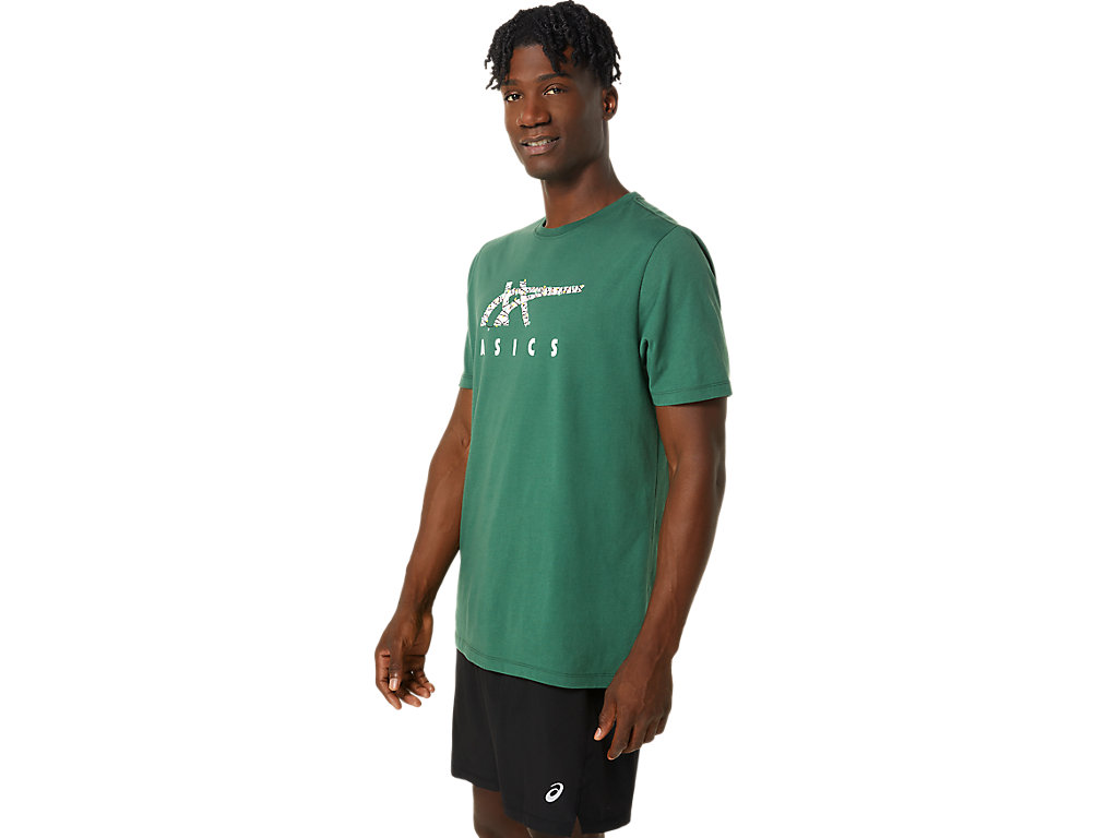 Women's Asics Holiday Lights Logo Crew T Shirts Green | 6248-PKFEM