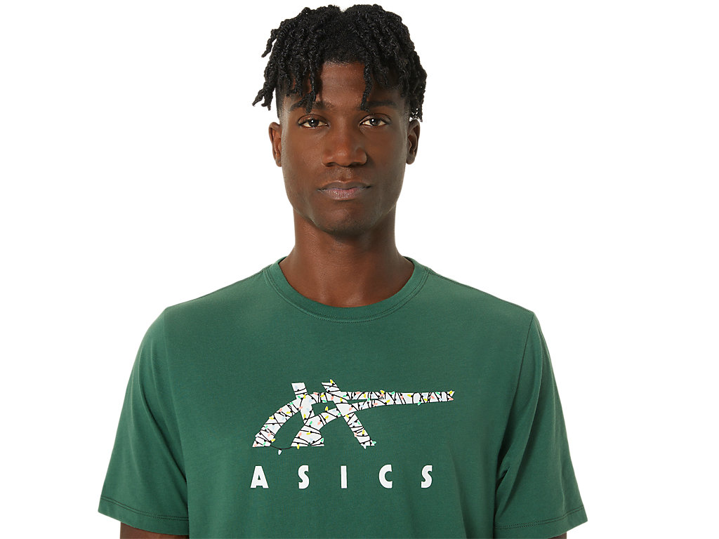 Women's Asics Holiday Lights Logo Crew T Shirts Green | 6248-PKFEM