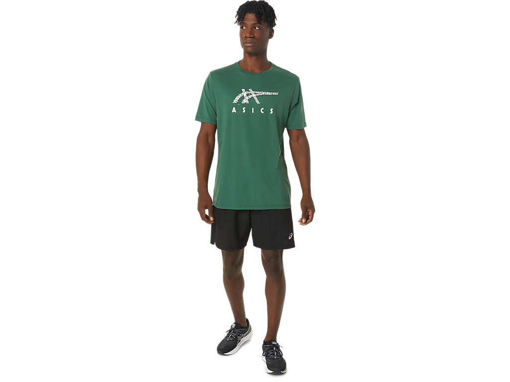 Women's Asics Holiday Lights Logo Crew T Shirts Green | 6248-PKFEM