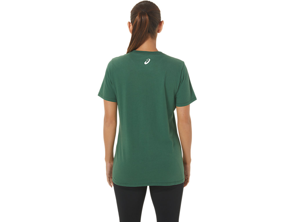 Women's Asics Holiday Lights Logo Vneck T Shirts Green | 6718-JMEZC