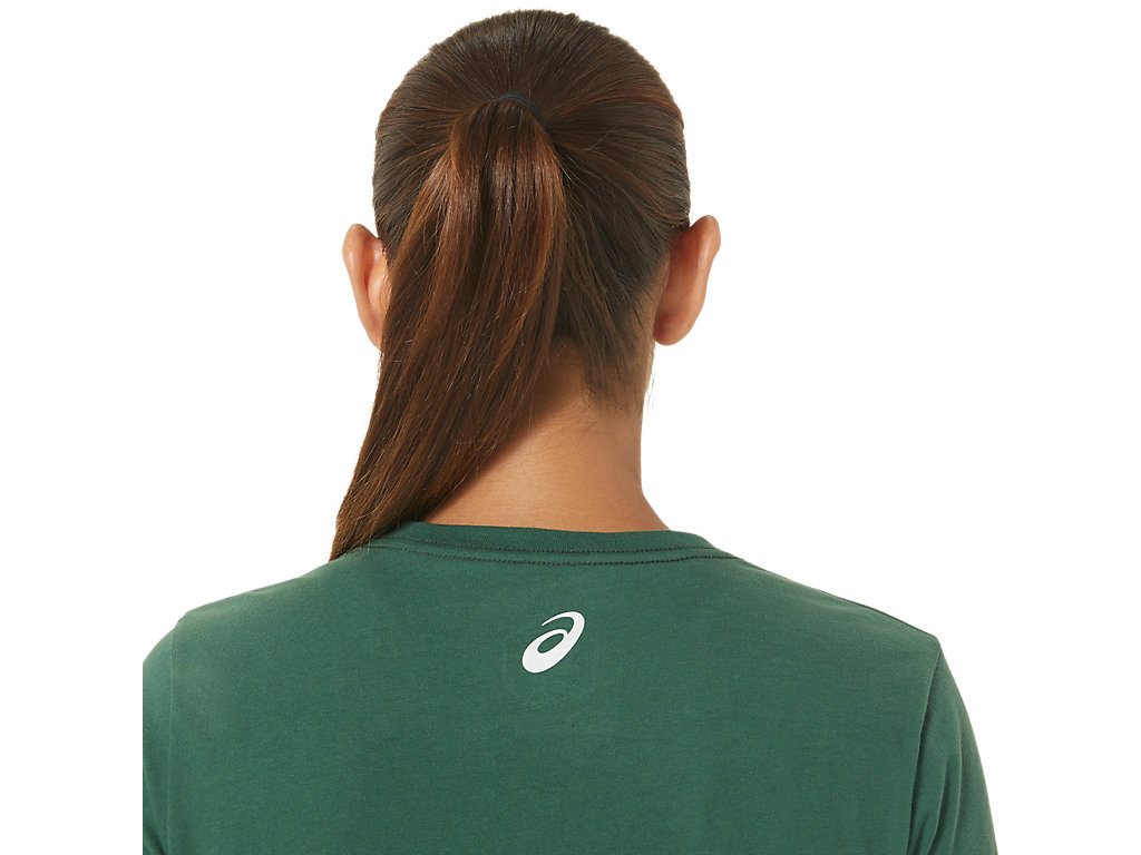 Women's Asics Holiday Lights Logo Vneck T Shirts Green | 6718-JMEZC