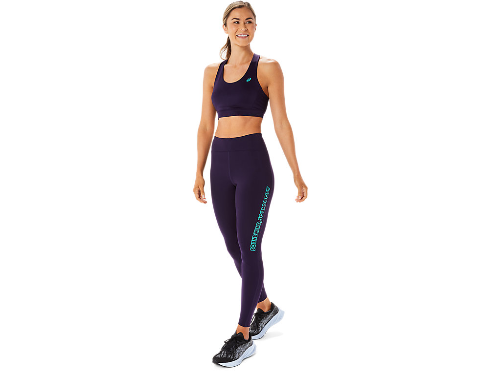 Women's Asics Logo Graphic Leggings Dark Purple | 4867-BEHNF