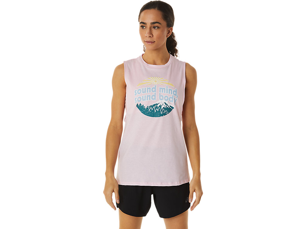 Women\'s Asics Mountain Muscle Tank T Shirts Pink Light Blue | 1602-EWJMG