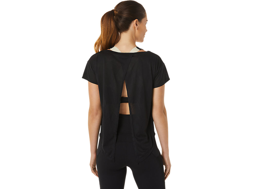 Women's Asics Movekoyo Jacquard Sleeve T Shirts Black | 2760-VARGW