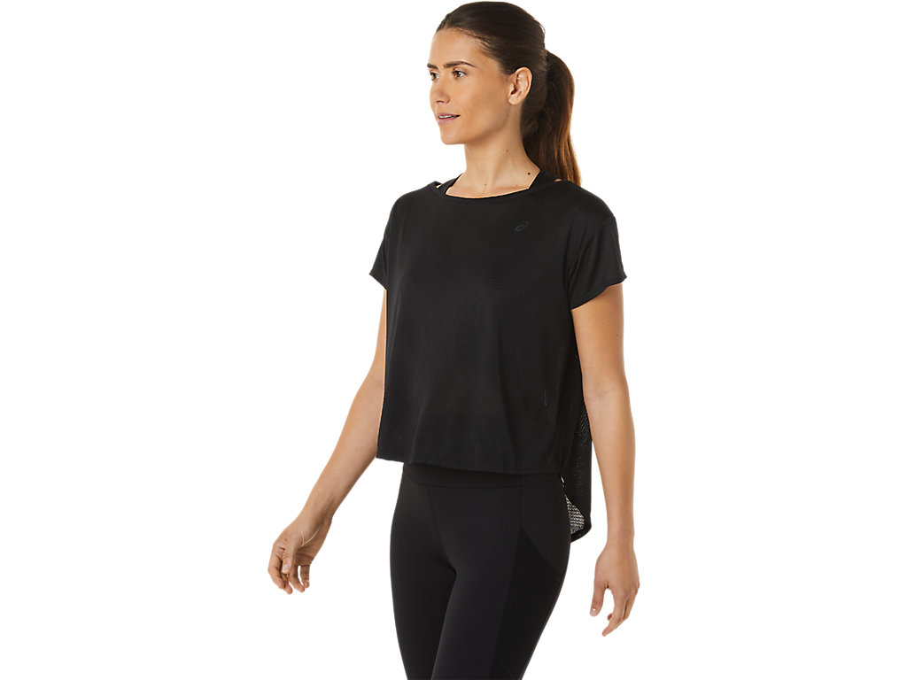 Women's Asics Movekoyo Jacquard Sleeve T Shirts Black | 2760-VARGW