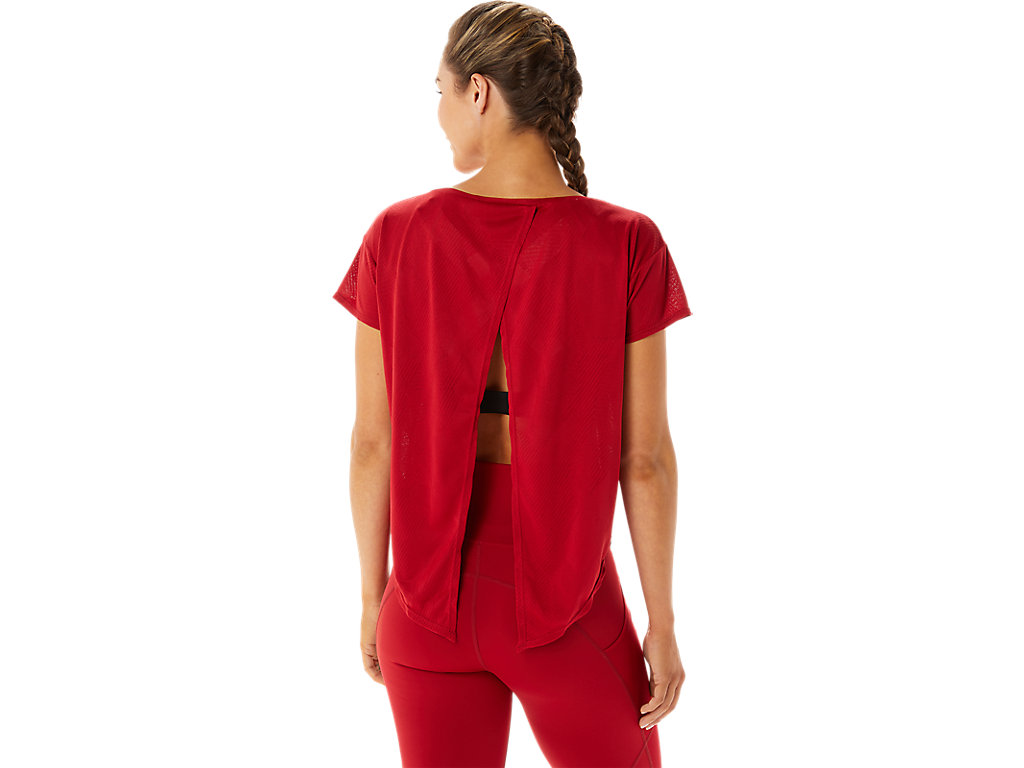 Women's Asics Movekoyo Jacquard Sleeve T Shirts Red | 5481-HZYJT