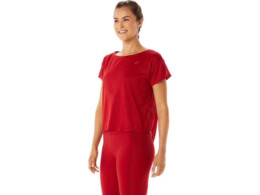 Women's Asics Movekoyo Jacquard Sleeve T Shirts Red | 5481-HZYJT