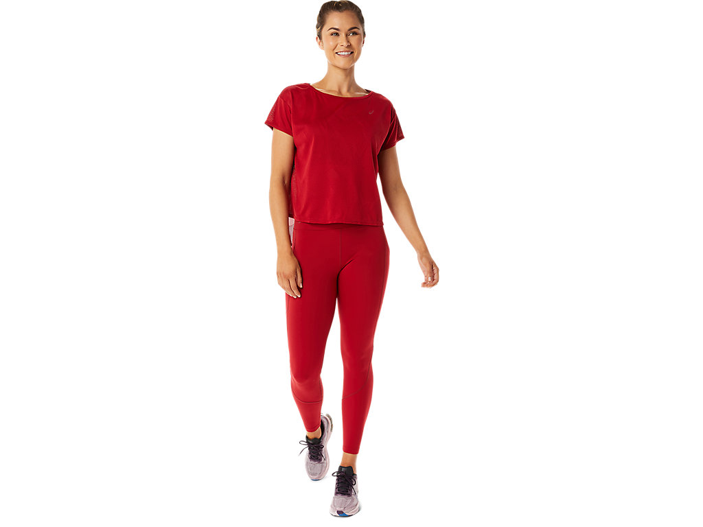 Women's Asics Movekoyo Jacquard Sleeve T Shirts Red | 5481-HZYJT