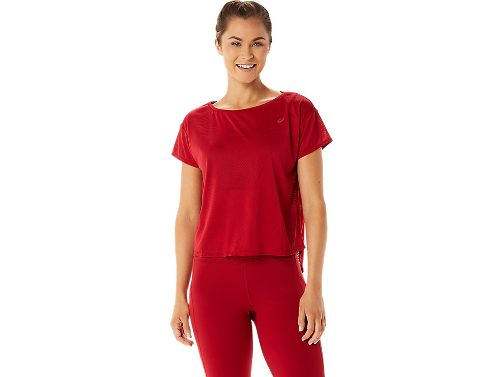 Women\'s Asics Movekoyo Jacquard Sleeve T Shirts Red | 5481-HZYJT