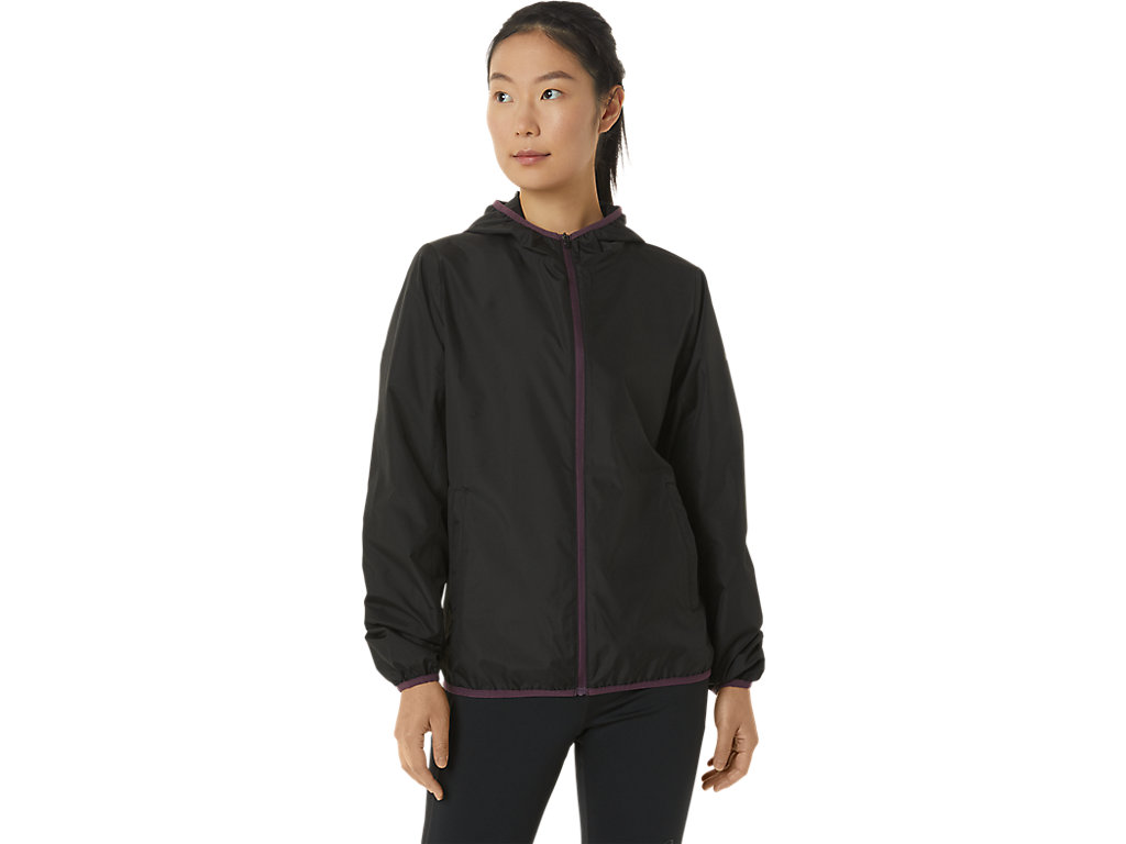 Women's Asics Packable Jackets Black / Deep Purple | 7562-ZVREF