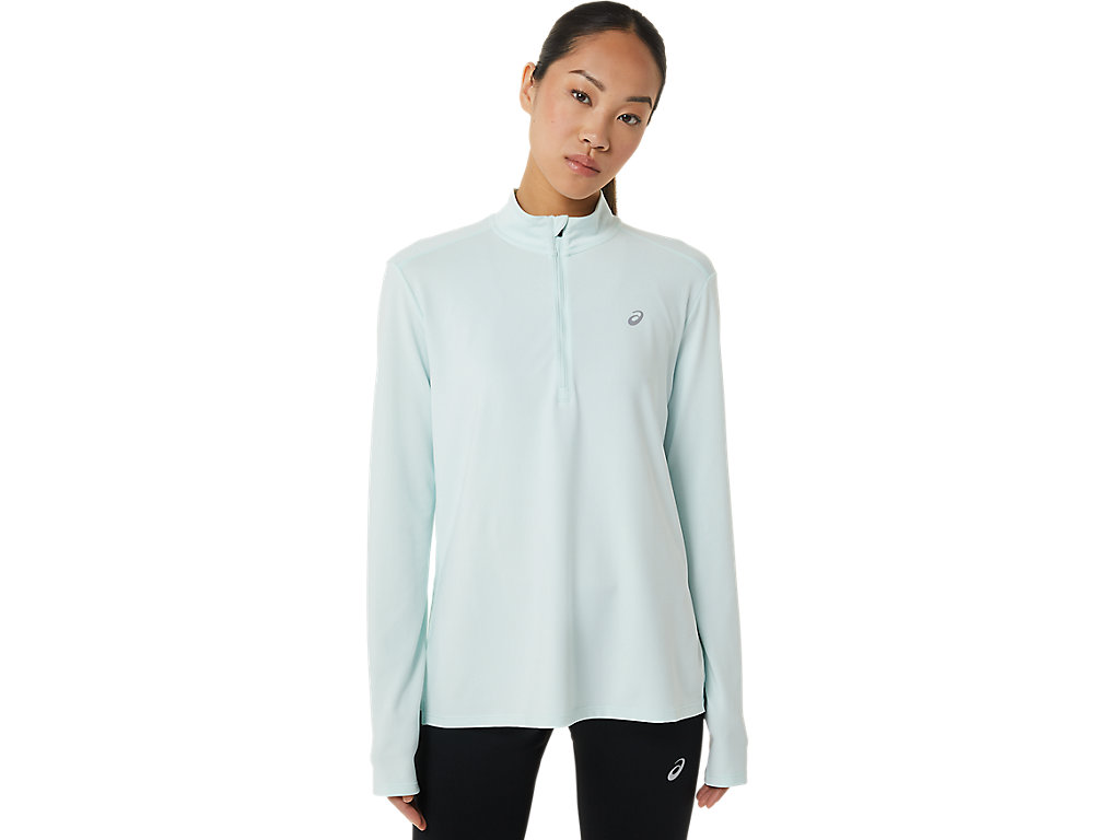 Women\'s Asics Ready-Set Half Zip T Shirts Green | 7368-ACGBN