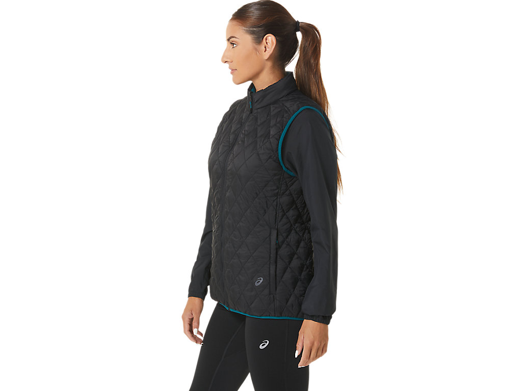 Women's Asics Reverse Insulated Vest Jackets Black / Deep Green | 7958-NIWCS